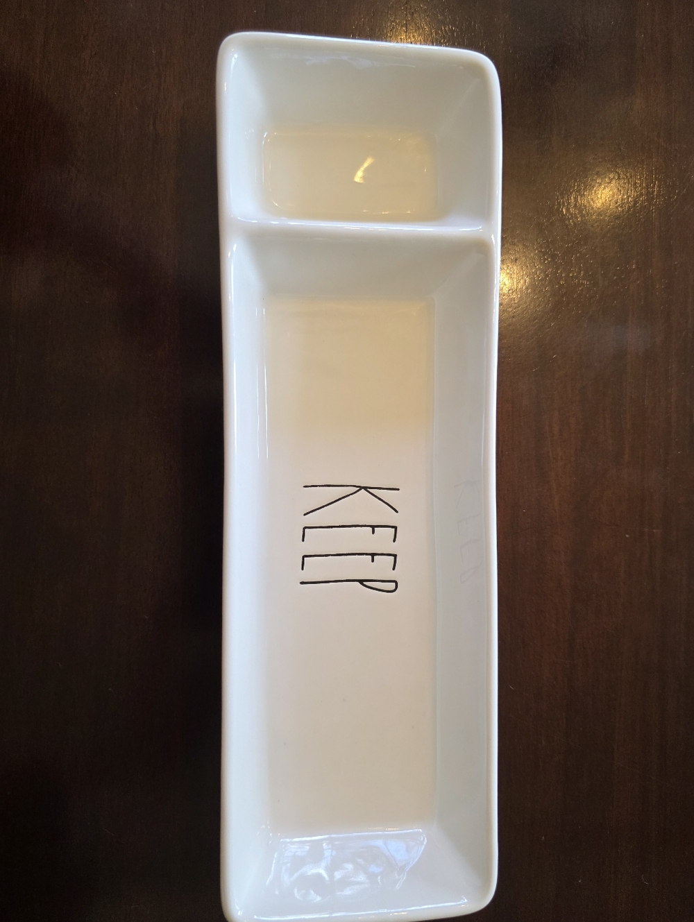 Rae Dunn Ceramic White Divided Serving Tray with "KEEP" Text